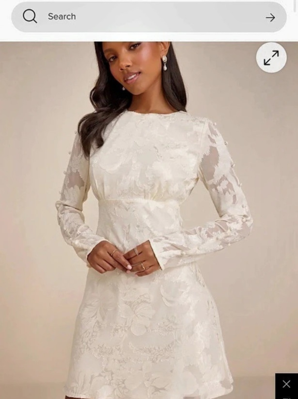 Lulus Agnes Ivory Jacquard Long Sleeve Mini Dress White